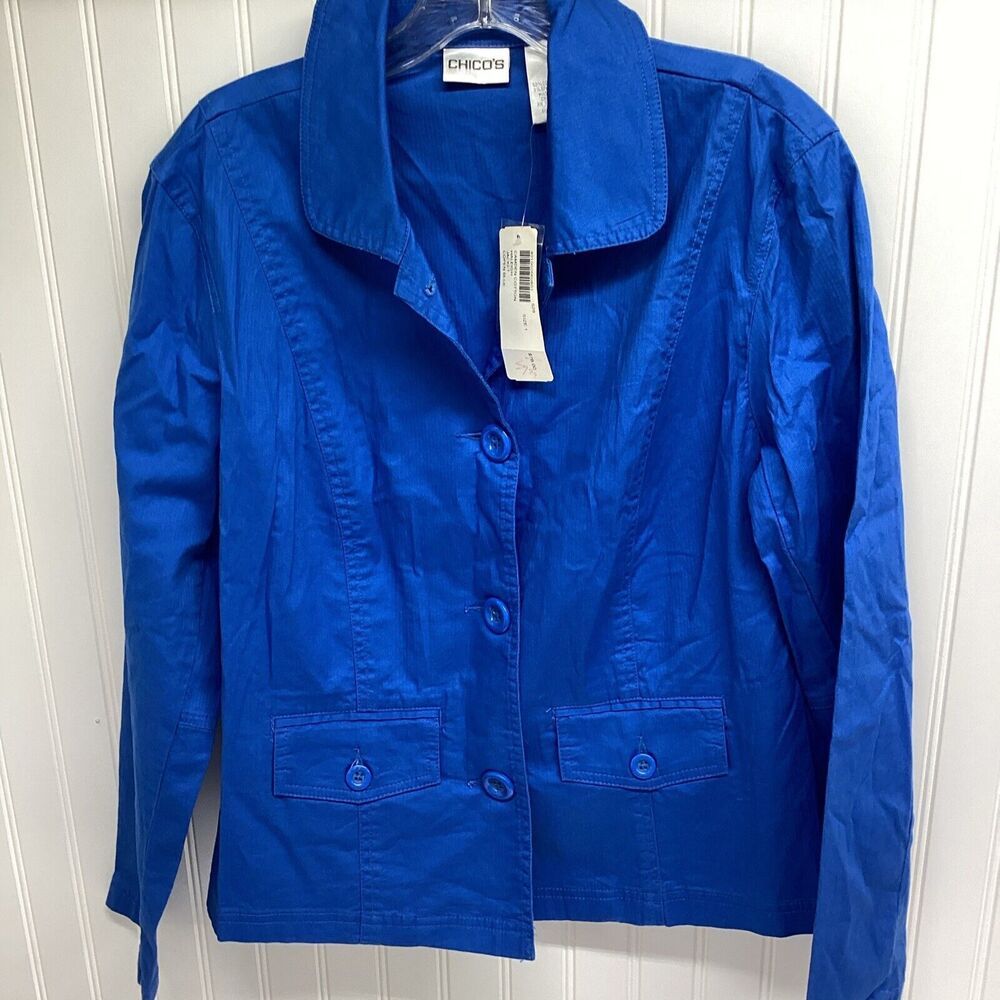 NWT Chico’s Camden Cotton Haleigh Jacket Copen Blue Size 1 Casual Business *B